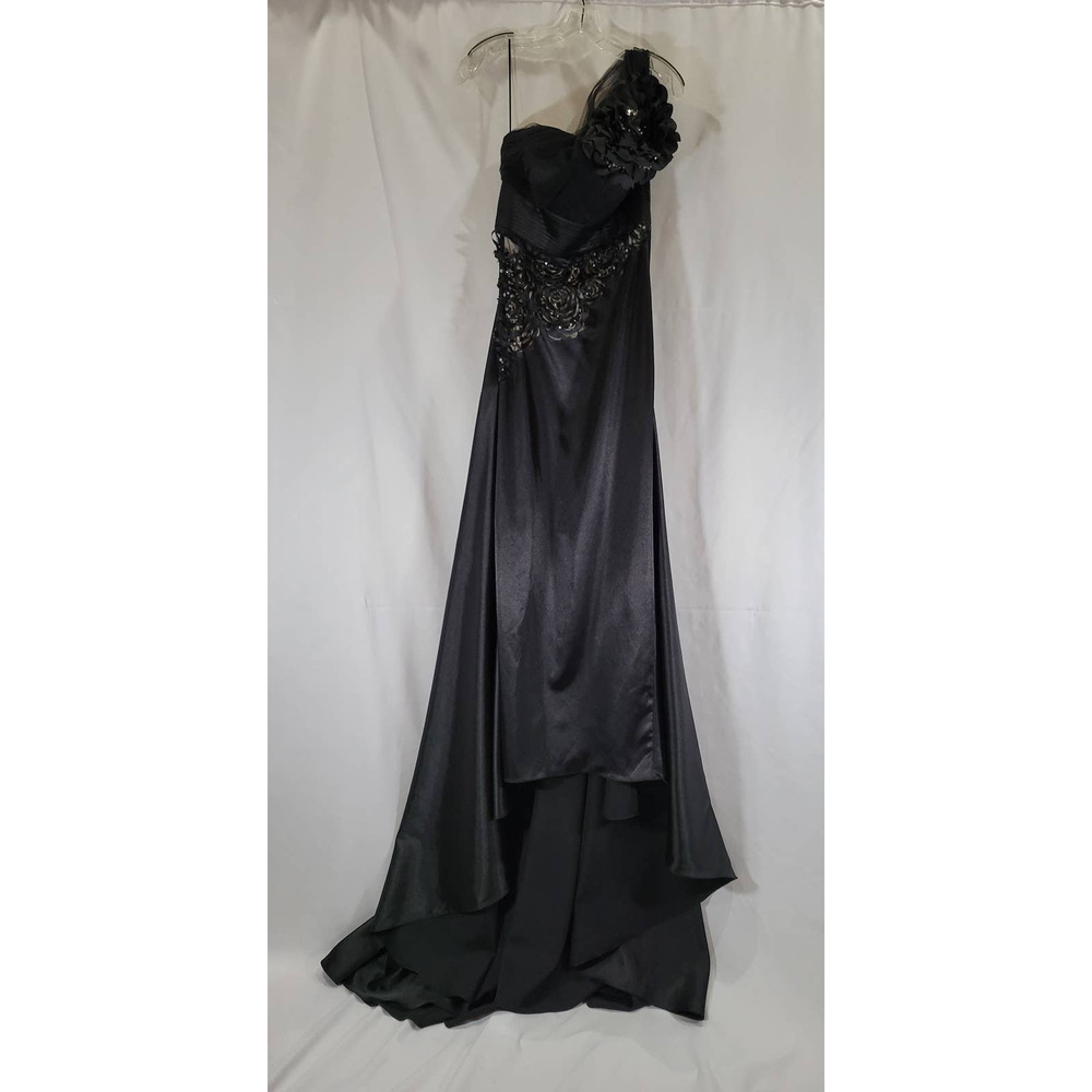 USED - ConieFox One Shoulder Black Floral Dress - Size 10